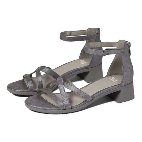 Eileen Fisher Metallic Silver Noni Ankle Strap Sandals Size 9 - Picture 1 of 9